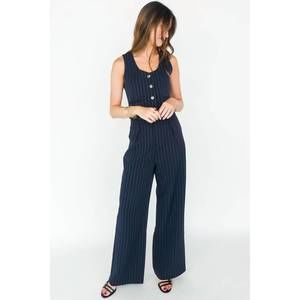 NEW BISHOP + YOUNG sorrento wide leg pants in navy pinstripe
